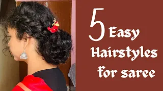 5 Easy hairstyles for saree / Hairstyle with saree #curlyhairstyles #curlyragini