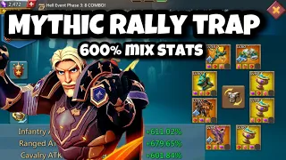 MYTHIC RALLY TRAP 600% MIX STATS OVERVIEW || ELDER P5 FAM, FULL GOLD JEWELS LORDS MOBILE