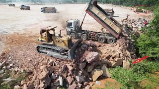 Part 49| More Bigger and Bigger Rock Coverage Trees on Landfill Operator by Smoothly Work Bulldozer