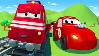 Troy the Train and the Racing Car in Car City | Cars & Trucks cartoon for children