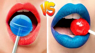 RETO DE COMIDA ROJA VS AZUL || ¡Un Delicioso Postre Mukbang! Momentos divertidos por Gotcha! Viral