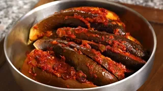 North Korean style spicy stuffed steamed eggplant (Gochujang gaji-jjim: 고추장 가지찜)