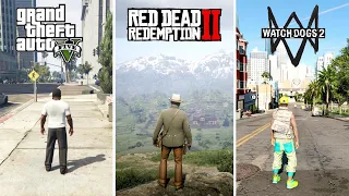 RDR 2 vs GTA 5 vs Watch Dogs 2 - SBS Comparison