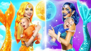 ¡Chica de Día VS Chica de Noche! ¡Desafío Unicolor! ¡Cómo convertirse en Sirena!