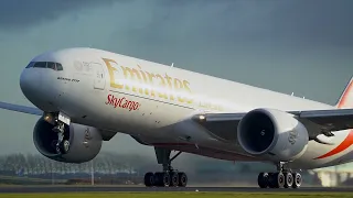 (4K) EMIRATES BOEING 777 Full Power GE90 Engine Sound Roar ! at EHAM