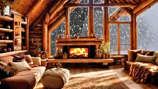 Cozy Reading Space with Gentle Piano Music 📕 Snowfall, Warm Fireplace for Sleeping 🔥
