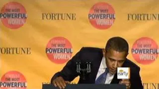 Obama Laughs Off Presidential Seal Fall
