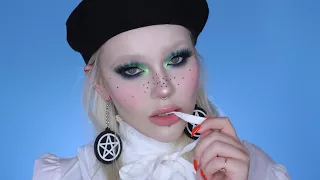 full face makeup tutorial / kat von d divine collection / blue green smokey eye