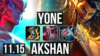 YONE vs AKSHAN (MID) | 16/1/5, 9 solo kills, Legendary | TR Grandmaster | v11.15