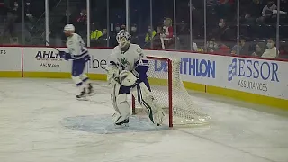 Abbotsford Canucks goalie Michael DiPietro warms up 3/4/22