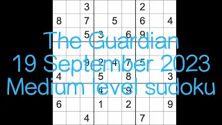 Sudoku solution – The Guardian 19 September 2023 Medium level