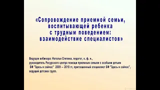 Вебинар «Сопровождение приемной семьи с ребенком с трудным поведением: взаимодействие специалистов»