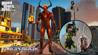 GTA 5 - Hulk Gladiator and Thor Ragnarok VS Surtur | Destroyed Los Santos