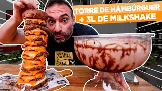 TORRE DE HAMBURGUER DE 2kg + 3 LITROS DE MILKSHAKE!!!