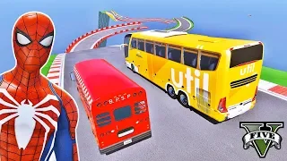 Homem Aranha e Heróis no Desafio na Mega Rampa com ÔNIBUS - GTA V Mods - IR GAMES