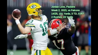 Jordan Love Week 2 Every Drop-Back, Run and Pass Green Bay Packers vs Atlanta Falcons NFL 2023