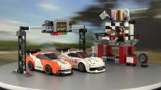 LEGO® Speed Champions Porsche 911 GT3 R Hybrid und GT3 RSR Finish Line