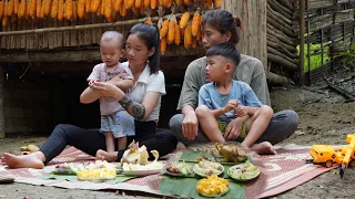 The woman and her children come to the farm - Harvest bamboo shoots, Cooking | Living Off Grid