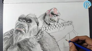 How to draw Kong Vs Skar king || easy step by step || godzilla xkong the new empire