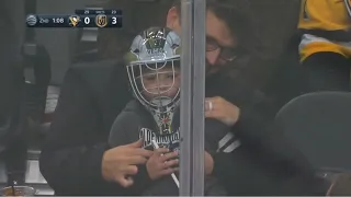 Small boy gets hit by puck at Penguins vs Vegas game, Knights give him a goalie mask