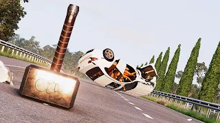 High Speed Cars Vs Thor's Hammer Mjölnir #1 - BeamNG Drive