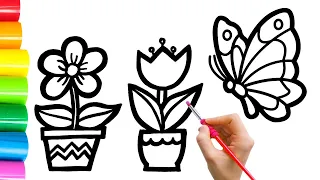 Drawing Cute Flowers and Butterflies For Children