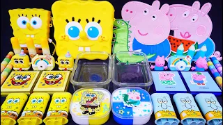 "Spongebob VS George Pig" Slime. Mixing Makeup into clear slime!  🌈ASMR🌈 #슬라임 (187)