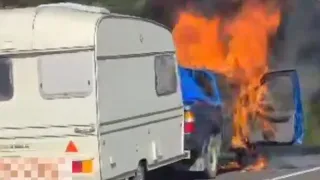 A55 fire: Vehicle towing caravan bursts into flames in North Wales