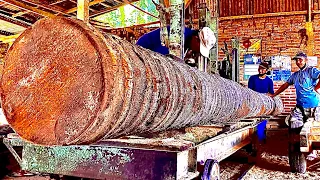 Keterampilan tukang kayu yang menakjubkan! Penggergajian kayu kelapa panjang 10 meter