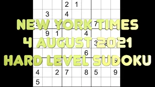 Sudoku solution – New York Times sudoku 4 August 2021 Hard level