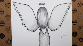 How To Draw A Girl With Angel Wings With Her Back Turned On Easy - Drawing Hobby Simple Drawings