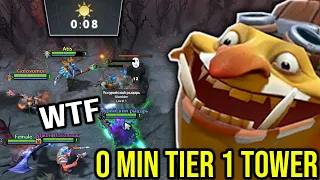 WTF Techies Zero Minute Destroyed Tier 1 Tower -- EPIC Rampage Comeback!!