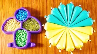 Yellow Vs Green Slime Mixing - Making Crunchy Slime With Piping Bags ! Satisfying Slime Videos #24