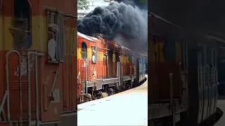 heavy smoke Diesel locomotive scene while accelerating # indian railways#