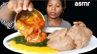 Nigeria food ASMR/ Amala and ewedu soup with beans soup. African food ASMR mukbang