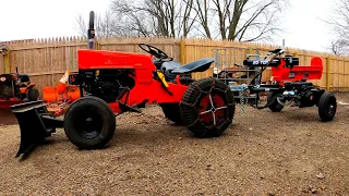 Sears 10XL Garden Tractor Log Splitter Setup- Splitting Walnut w/ Huskee 20-ton Gas Log Splitter