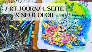 Art Journal Seite mit Neocolor und neuen Stempeln