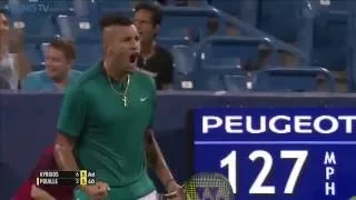 Kyrgios passing shot to break v Pouille at 2016 Western & Southern Open, Cincinnati