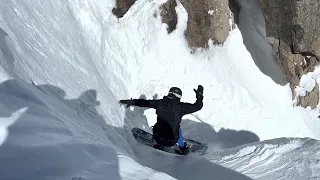 Snowboarder Clearing Ski from Goat Path - Corbet's Couloir - Jackson Hole Mountain Resort