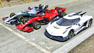 Koenigsegg Jesko Absolut vs Ferrari F1 2020 vs Mercedes F1 2020 - Drag Race 20 KM