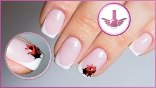 Nail design: French gel with lacquer. French manicure Ladybug