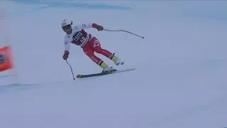 Pawel Babicki one ski finish in the downhill of Bormio