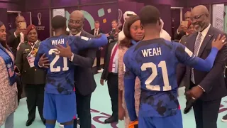 George Weah Hugs his Son Timothy Weah as the USA team beat Iran | World Cup 2022