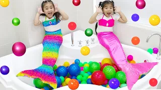 Suri & Annie Pretend Play with Magic Wand Toy and Become Real Mermaids