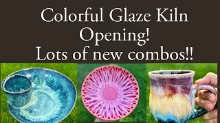 Kiln Opening #8 - FUN & COLORFUL GLAZE COMBOS using Coyote, Spectrum, Amaco & Mayco! #pottery #clay