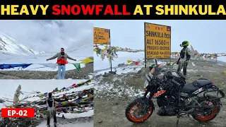 Heavy Snowfall at Deadliest Shinkula Pass|Entry In Zanskar from Manali Side|Ladakh Ride 2022|Ep-02