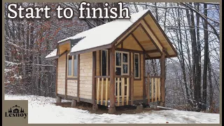 Building of a Bushcraft wooden cabin for living in nature. Start to finish