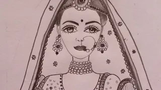 Beautiful traditional rajasthani bridal drawing || How to draw beautiful girl with traditional wear