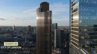 Tower 42, London's first modern Skyscraper Aerial View | 4K Ultra HD Drone Footage