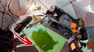 ICE CAMPING In a BLIZZARD W/ A BIG HOLE (Non-Stop-Action!!)